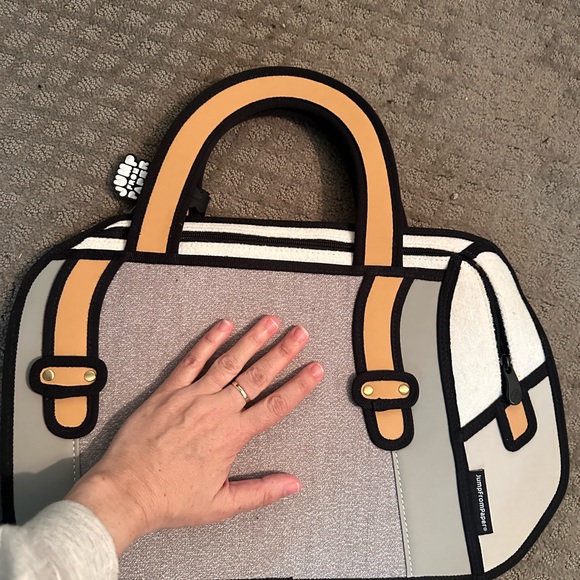 Jump From Paper Woolen Gray Handbag with Tan Accents - Picture 2 of 4